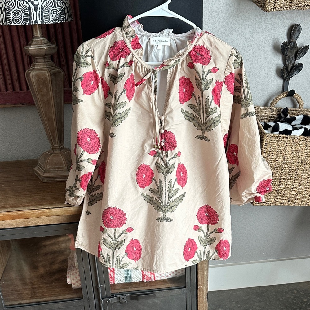 Entro Floral Embroidered Women's Top - Pink and Cream